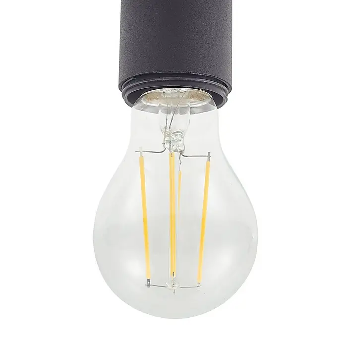 Lindby Deckenleuchte Roton - schwarz, alu / grau / zink, E27 - Klare LED-Filamentbirne aus Glas in schwarzer Fassung.