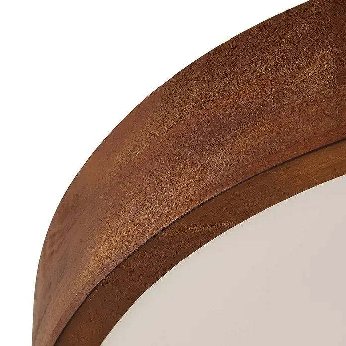 Lindby Deckenleuchte Tanju - Holz dunkel, E27 - Runde Leuchte mit dunkelbraunem Holz-Effekt-Rahmen und hellem Diffusor.