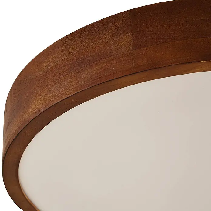 Lindby Deckenleuchte Tanju - Holz dunkel, E27 - Runde Deckenleuchte mit dunklem Holzrahmen und weißem Diffusor.