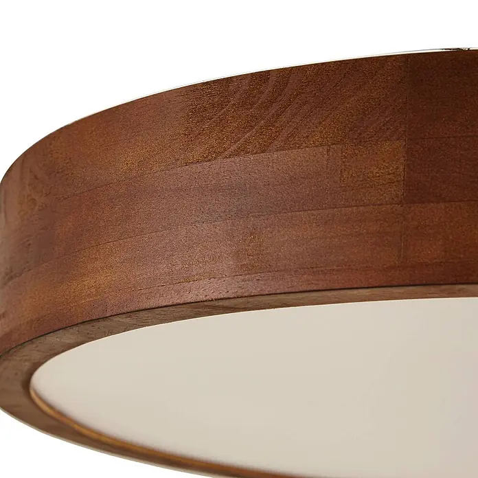 Lindby Deckenleuchte Tanju - Holz dunkel, E27 - Runde Deckenleuchte mit braunem Holzrahmen im Patchwork-Design und weißem Diffusor.