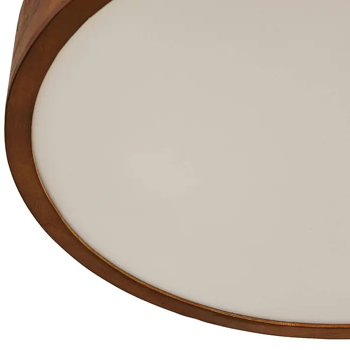 Lindby Deckenleuchte Tanju - Holz dunkel, E27 - Runde Deckenleuchte mit cremefarbenem Diffusor und braunem Holzrahmen.