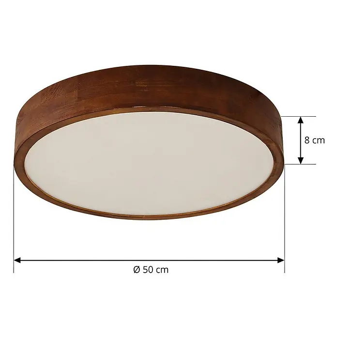 Lindby Deckenleuchte Tanju - Holz dunkel, E27 - Runde Deckenleuchte mit dunkelbraunem Holzrahmen und weißem Diffusor, Ø 50 cm, 8 cm hoch.