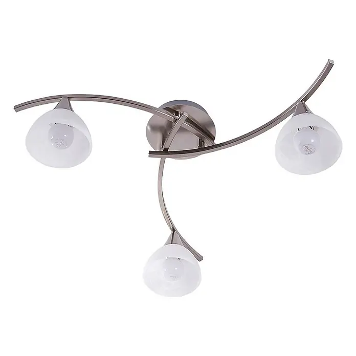 Lindby Deckenleuchte Della - alu / grau / zink, E14 - Gebürstete Metall-Deckenleuchte mit drei geschwungenen Armen und mattierten weißen Glasschirmen.