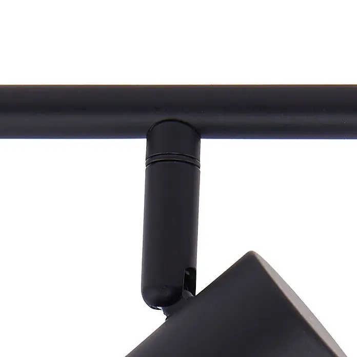 Lindby Deckenleuchte Piena - schwarz, schwarz, E14 - Nahaufnahme eines schwarzen Metall-Schienensystems mit angeschlossenem Strahler.