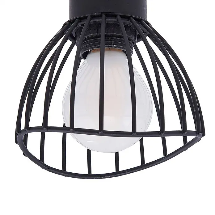 Lindby Deckenleuchte Piena - schwarz, schwarz, E14 - Schwarzmetallkäfig-Lichtleuchte mit weißer Glühbirne.