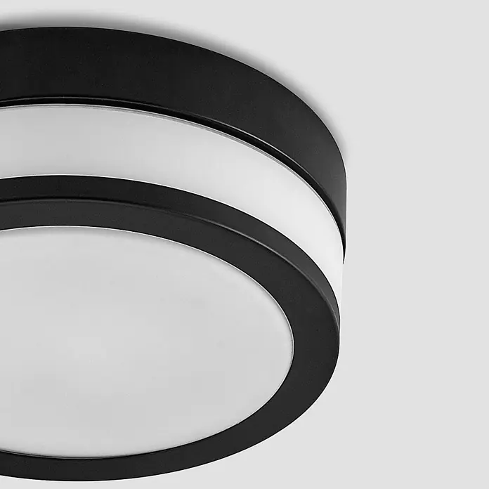 Lindby Deckenleuchte Flavi - schwarz, E27 - Runde, schwarz gerahmte LED-Deckenleuchte mit weißem Diffusor.
