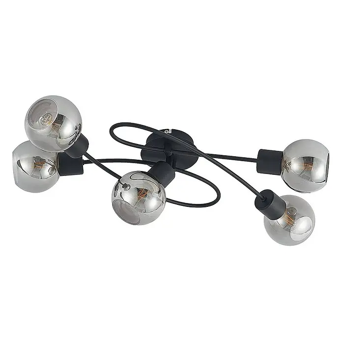 Lindby Deckenleuchte Elaina - schwarz, schwarz, E14 - Schwarze Deckenleuchte mit fünf kugelförmigen, teilverspiegelten Glasbirnen.