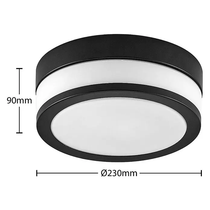 Lindby Deckenleuchte Flavi - schwarz, E27 - Runde schwarz-weiße LED-Deckenleuchte, 90 mm hoch und 230 mm im Durchmesser.