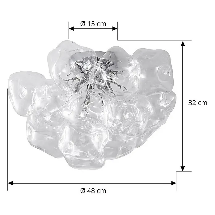 Lucande Deckenleuchte Diborah - L x B x H: 49 x 49 x 32 cm, klar / transparent, G9 - Klare, organisch geformte Deckenleuchte aus Glas mit Chromakzenten, Ø 48 cm, 32 cm hoch, Ø 15 cm Basis.