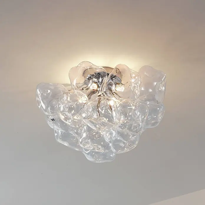 Lucande Deckenleuchte Diborah - L x B x H: 49 x 49 x 32 cm, klar / transparent, G9 - Klare, organisch geformte Deckenleuchte aus Glas mit Chrombasis, beleuchtet.
