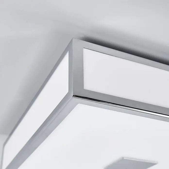 Lindby Deckenleuchte Eniola - chrom / silber, E27 - Moderne quadratische Deckenleuchte mit silbernem Rahmen und weißen Leuchtpaneelen.
