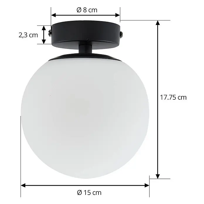 Lucande Deckenleuchte Bidolo - schwarz, E14 - Schwarze Deckenleuchte mit weißer Glaskugel. Maße: 17,75 cm H, 15 cm Ø.