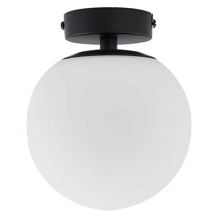 Lucande Deckenleuchte Bidolo - schwarz, E14 - Schwarze Deckenleuchte mit weißem, kugelförmigem Glasschirm.