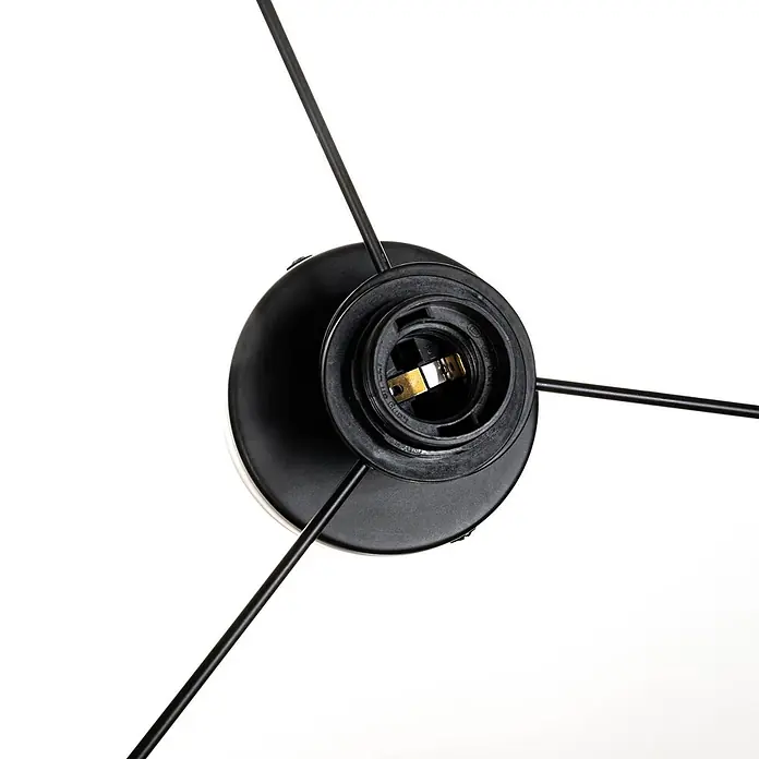 Lindby Deckenleuchte Yaelle - L x B x H: 40 x 40 x 22 cm, Holz hell, E27 - Schwarze Lampenfassung mit Metallkontakten und dünnen Haltestangen.