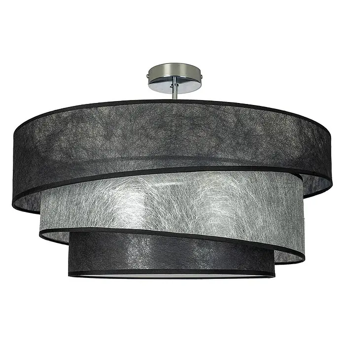 Lindby Deckenleuchte Ayvira - L x B x H: 56 x 56 x 24 cm, schwarz, E27 - Gestufte Deckenleuchte mit schwarzen und silbernen Stoffschirmen und Chromfassung.