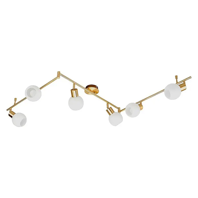 Lindby Deckenleuchte Elaina - messing / gold, E14 - Goldfarbene Deckenleuchte mit sechs weißen Kugel-Lampenschirmen.