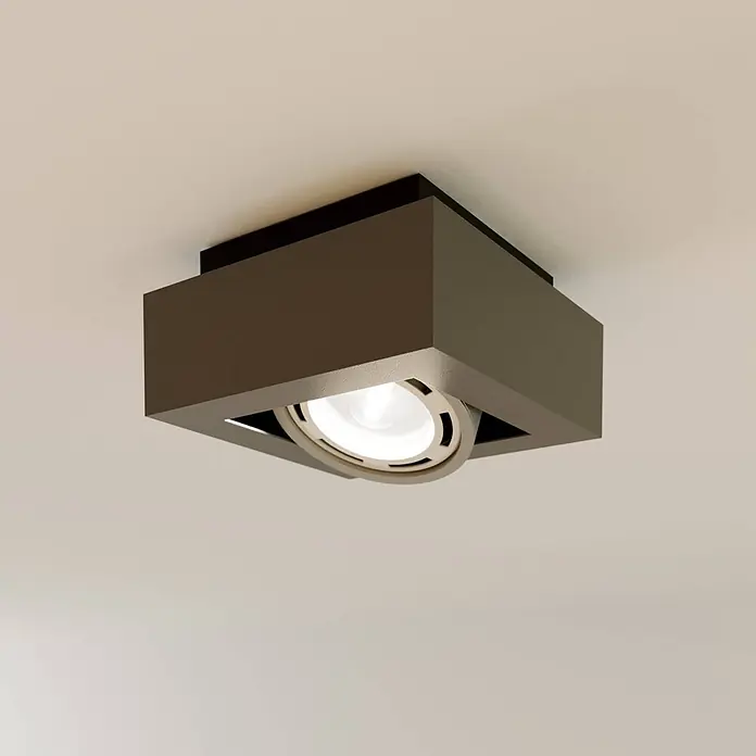 Arcchio Deckenleuchte Ronka - schwarz, schwarz, GU10 - Dunkelgrauer quadratischer Aufbau-Deckenstrahler mit verstellbarer, beleuchteter Lampe.