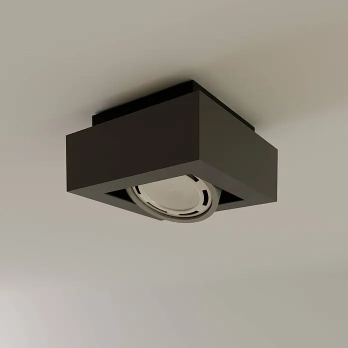 Arcchio Deckenleuchte Ronka - schwarz, schwarz, GU10 - Dunkelgraue quadratische Aufbau-Deckenleuchte mit verstellbarem, weißem Rundstrahler.