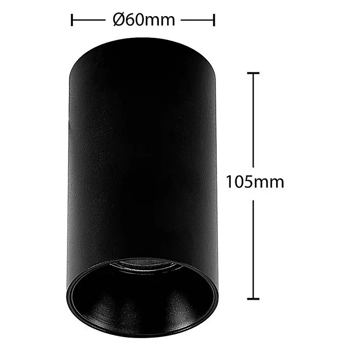 Arcchio Deckenleuchte Brinja - L x B x H: 6 x 6 x 10,5 cm, schwarz, schwarz, GU10 - Mattschwarzer zylindrischer Aufbaustrahler, 60mm Durchmesser, 105mm Höhe.