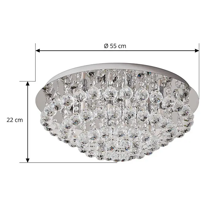Lindby Deckenleuchte Antonino - chrom / silber, klar / transparent, G9 - Runde Deckenleuchte mit silbernem Sockel und zahlreichen klaren, facettierten Kristallperlen für einen funkelnden Effekt.