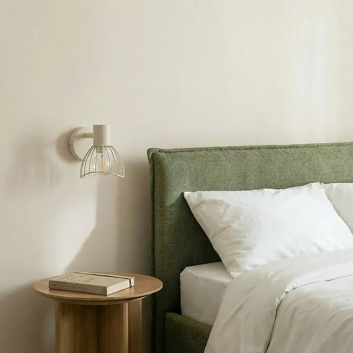 Lindby Deckenleuchte Piena - creme / amber, creme / amber, E14 - Creme-farbene Wandlampe aus Metall mit Gitterdesign und sichtbarer Glühbirne für die Nachttischbeleuchtung.