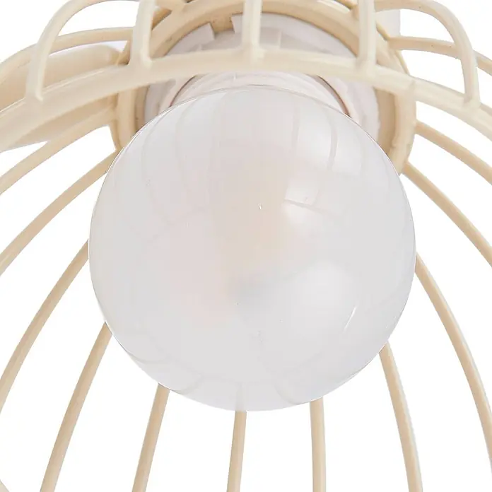 Lindby Deckenleuchte Piena - creme / amber, creme / amber, E14 - Mattweiße Glühbirne in einer hellbeigen Käfigleuchte.