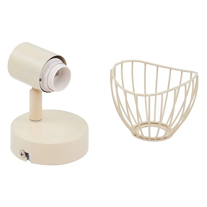 Lindby Deckenleuchte Piena - creme / amber, creme / amber, E14 - Cremefarbene E27-Strahlerbasis mit verstellbarem Kopf und separatem Drahtkäfig-Lampenschirm.