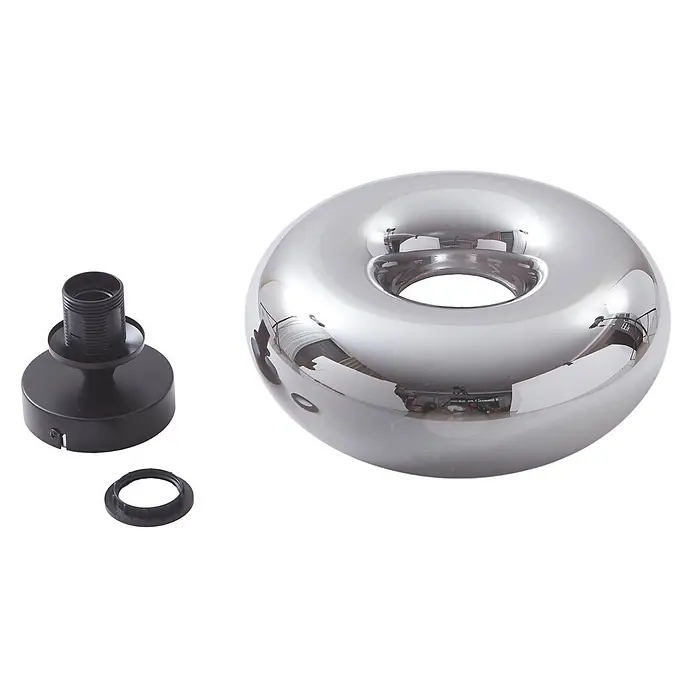 Lindby Deckenleuchte Zehra - schwarz, E27 - Chromfarbener, donut-förmiger Lampenschirm mit schwarzer Lampenfassung und Befestigungsring.
