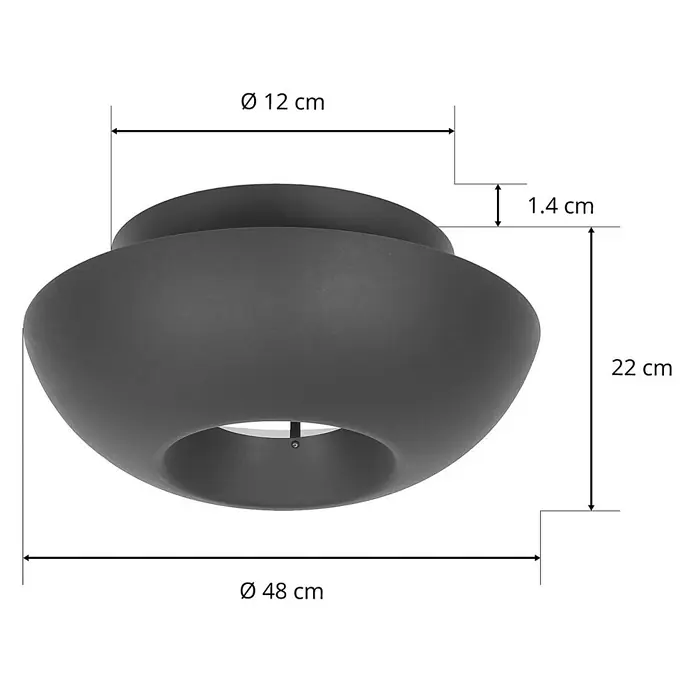 Lucande Deckenleuchte Kellina - L x B x H: 48 x 48 x 22 cm, schwarz, schwarz, E27 - Dunkelgraue/schwarze Deckenleuchte mit modernem, abgerundetem Design und angegebenen Maßen.