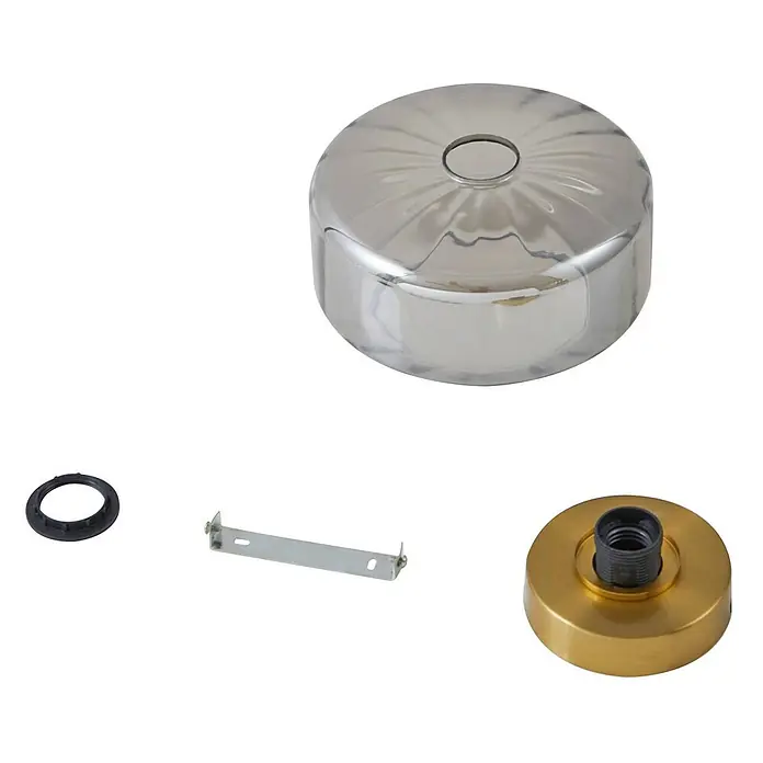 Lindby Deckenleuchte Hildur - L x B x H: 22 x 22 x 15,3 cm, alu / grau / zink, E27 - Chrom-Deckenbaldachin, goldene Lampenfassung, Metallhalterung und Gummiring für eine Leuchte.
