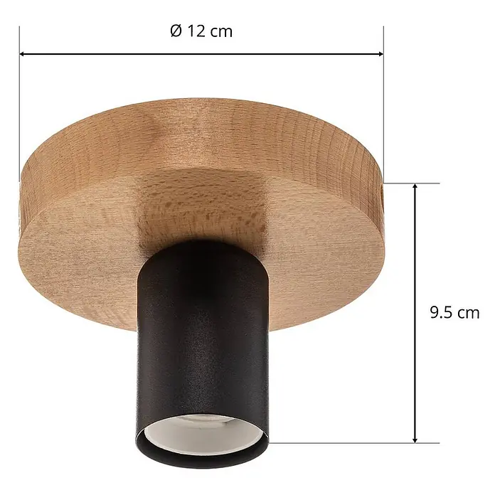 Envostar Deckenleuchte Esan - Holz hell, E27 - Moderne Deckenleuchte mit hellem Holzsockel und schwarzer zylindrischer Lampenfassung. Ø 12 cm, H 9,5 cm.