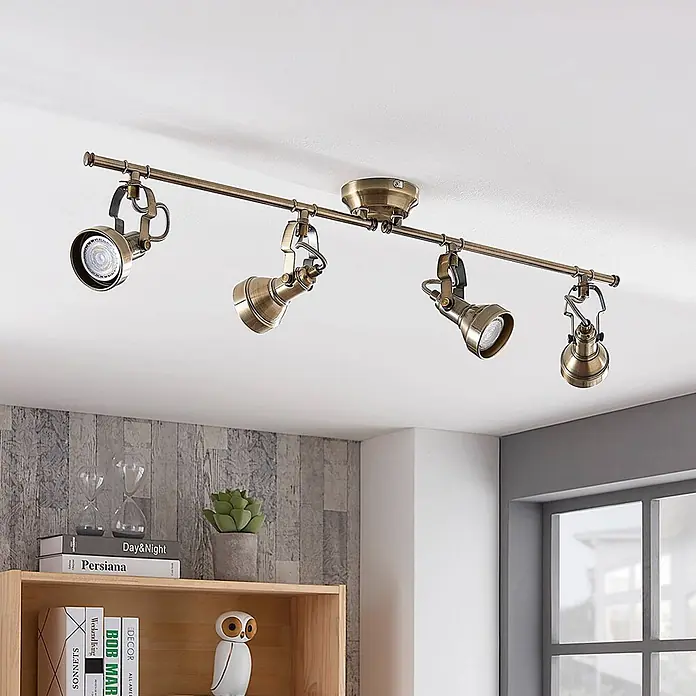 Lindby Deckenlampe in altmessing, Deckenleuchte -  - Deckenstrahler aus antikem Messing mit vier verstellbaren Spots an der Decke.