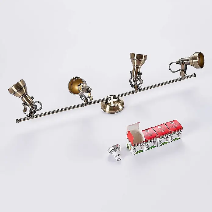 Lindby Deckenlampe in altmessing, Deckenleuchte -  - Vierflammige Schienenbeleuchtung aus antikem Bronze mit vier GU10 LED-Lampen und Verpackung.