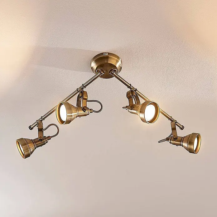 Lindby Deckenlampe in altmessing, Deckenleuchte -  - Deckenleuchte mit vier Strahlern in antikem Messing-Finish, für warmes Licht.
