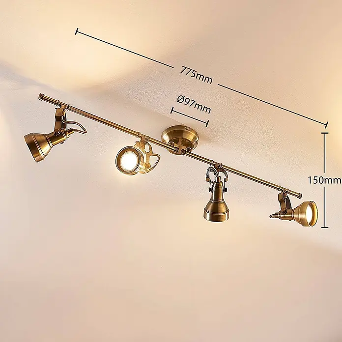 Lindby Deckenlampe in altmessing, Deckenleuchte -  - Deckenstrahler aus antikem Messing mit vier verstellbaren Spots.
