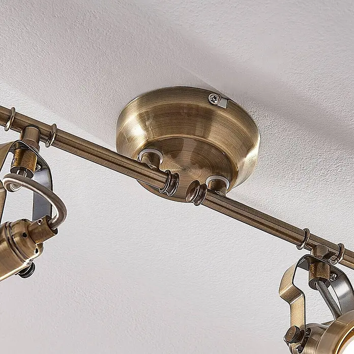 Lindby Deckenlampe in altmessing, Deckenleuchte -  - Antike Messing-Deckenstrahler-Schiene mit verstellbaren Spots.