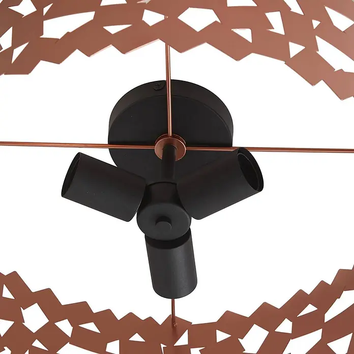Lucande Deckenleuchte Aeloria - L x B x H: 50 x 50 x 21,6 cm, kupfer, E27 - Schwarze Deckenleuchte mit drei verstellbaren Strahlern und einem dekorativen, kupferfarbenen Metallschirm.