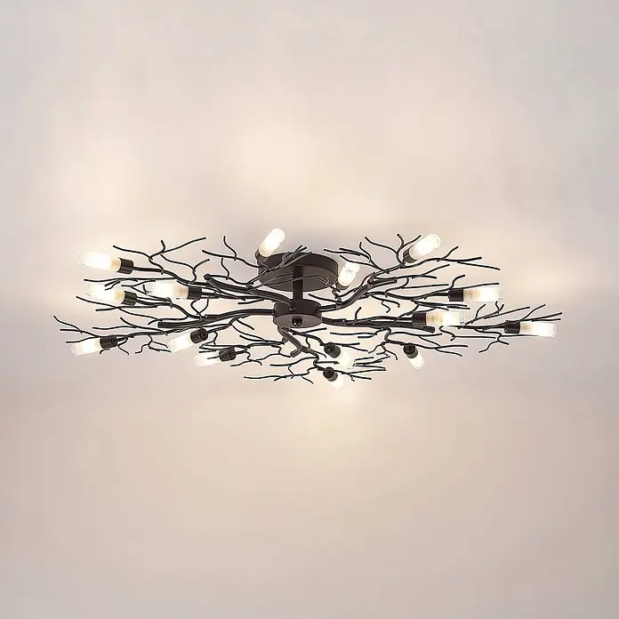 Lindby Deckenleuchte Bigna - L x B x H: 98 x 98 x 12,5 cm, braun / rost, G9 - Schwarze, astförmige Deckenleuchte aus Metall mit mehreren kleinen röhrenförmigen LED-Lampen.