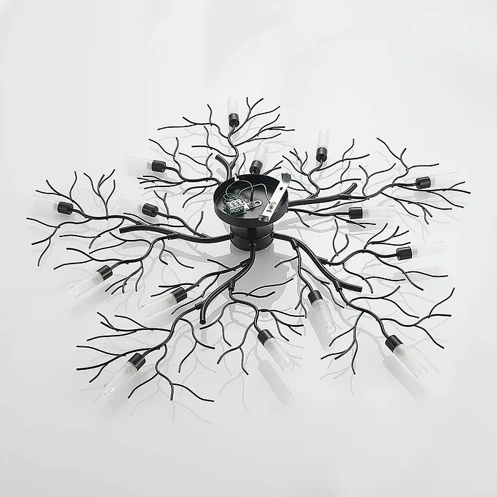 Lindby Deckenleuchte Bigna - L x B x H: 98 x 98 x 12,5 cm, braun / rost, G9 - Schwarze Deckenleuchte aus Metall, die Baumzweigen ähnelt, mit mehreren mattierten Zylinderbirnen.