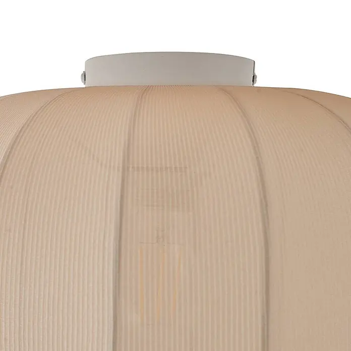 Lindby Deckenleuchte Helin - creme / amber, E27 - Hellgraue Deckenleuchte mit plissiertem, beigem Stoffschirm.