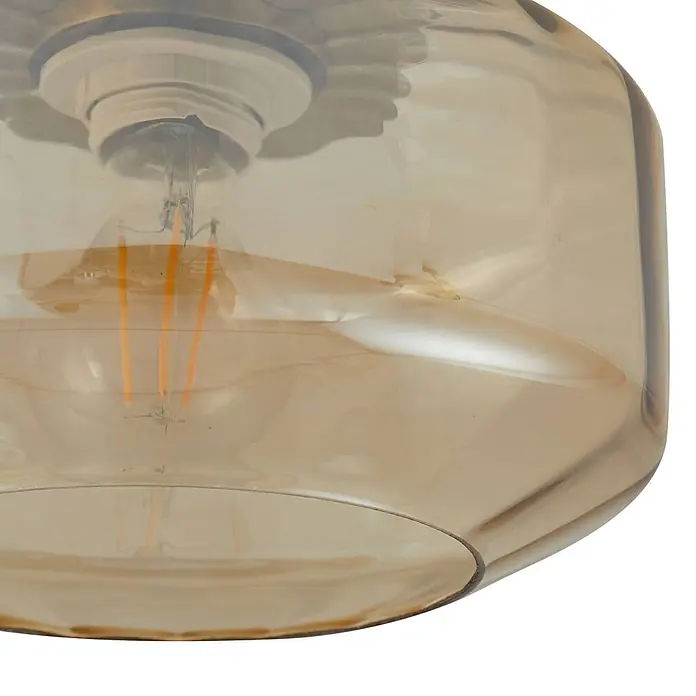 Lindby Deckenleuchte Hildur - L x B x H: 22 x 22 x 15,3 cm, creme / amber, E27 - Amberfarbene Glasleuchte mit sichtbarer LED-Filamentbirne.