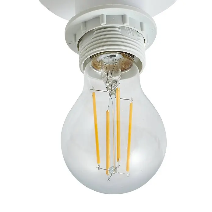 Lindby Deckenleuchte Helin - creme / amber, E27 - Klare LED-Glühbirne mit gelben Filamenten in weißer Lampenfassung.