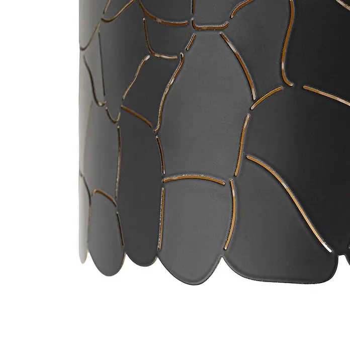 Lindby Deckenleuchte Aralena - L x B x H: 26 x 26 x 22 cm, schwarz, E27 - Dunkelgrauer Lampenschirm mit unregelmäßigem goldenem Ausschnittmuster und gewelltem Rand.