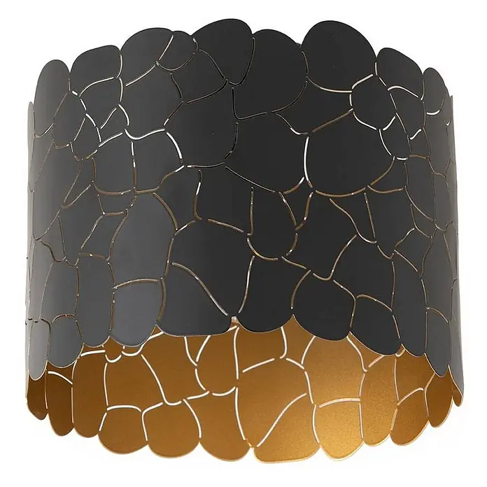 Lindby Deckenleuchte Aralena - L x B x H: 26 x 26 x 22 cm, schwarz, E27 - Zweifarbiger zylindrischer Lampenschirm mit dunkelgrauem Oberteil und goldenem Unterteil, mit organischem Ausschnittmuster.