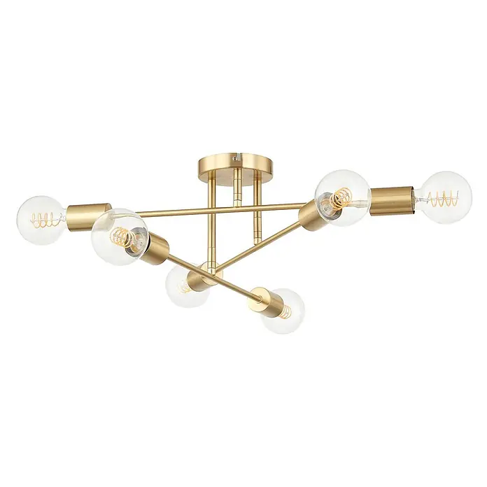 Lindby Deckenleuchte Aloria - messing / gold, E27 - Deckenleuchte aus Messing mit sechs klaren Glühbirnen, modernes Sputnik-Design.