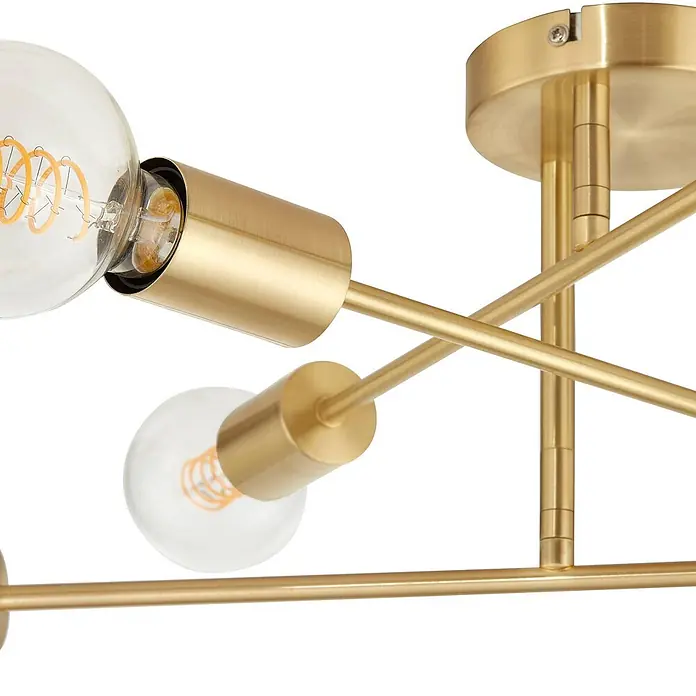 Lindby Deckenleuchte Aloria - messing / gold, E27 - Goldfarbene Deckenleuchte mit mehreren Armen und sichtbaren Vintage-LED-Glühbirnen.