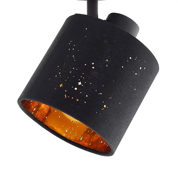 Lindby Deckenleuchte Vasilia - L x B x H: 40 x 35 x 21,5 cm, schwarz, schwarz, E14 - Schwarzer zylindrischer Deckenstrahler mit goldener Innenseite und Sternausschnitten.