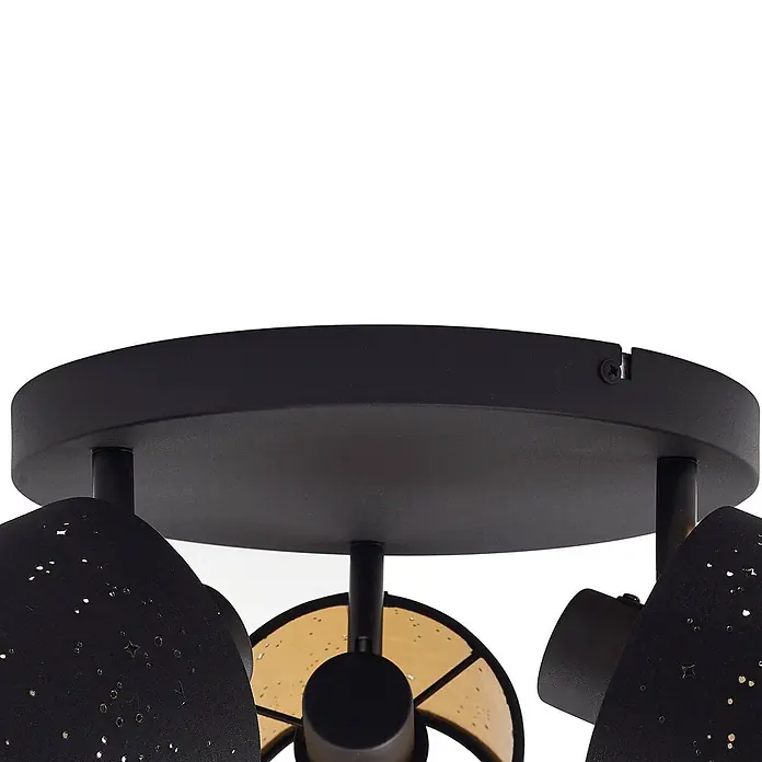 Lindby Deckenleuchte Vasilia - L x B x H: 40 x 35 x 21,5 cm, schwarz, schwarz, E14 - Schwarze Deckenleuchte aus Metall mit mehreren Strahlern und schwarzen Stoffschirmen mit Sternperforationen.