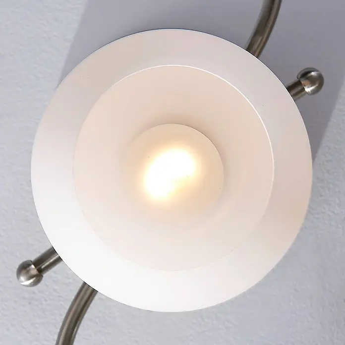 Lindby Deckenleuchte Svean - L x B x H: 60 x 31 x 25,5 cm, alu / grau / zink, E14 - Weißer Glas-Deckenspot mit beleuchteter Glühbirne und Akzenten aus gebürstetem Metall.