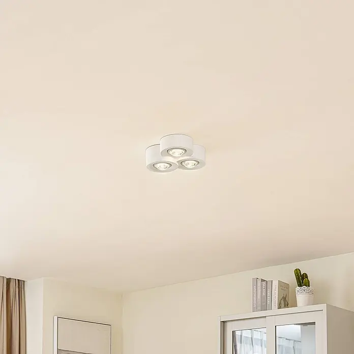 Lindby Deckenleuchte Levia - weiß / opal, weiß / opal, 2GX53 - Weißer Deckenstrahler mit drei verstellbaren Köpfen.